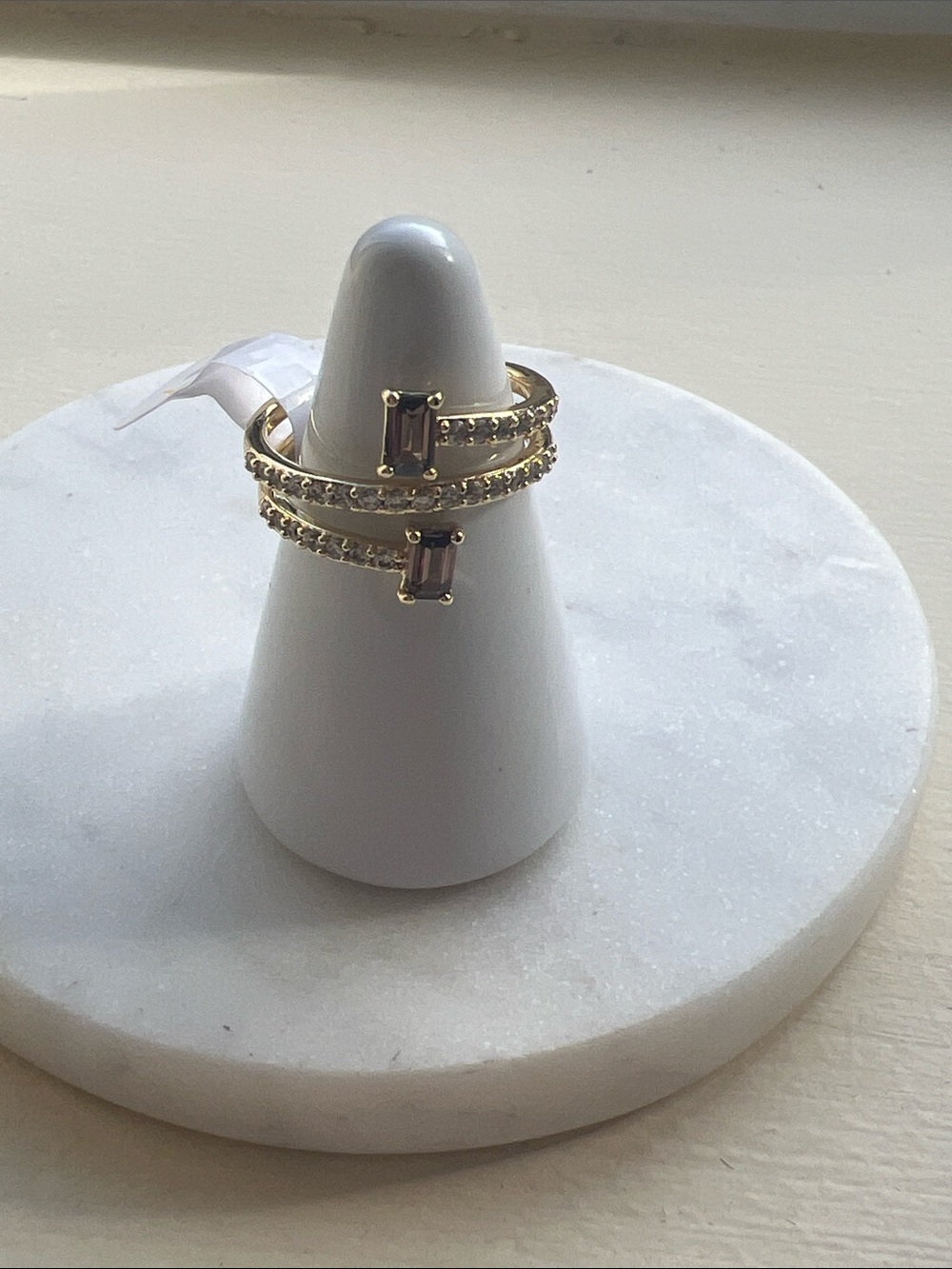 bp Gold Double-Row Ring with Pink Baguette Stones